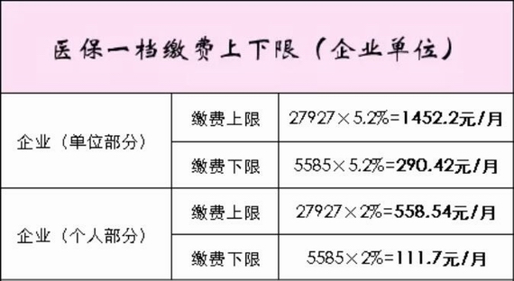 醫(yī)療保險一檔繳費上下限(企業(yè)單位)